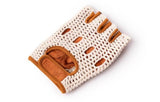 White knit and leather fingerless glove for bikes and electric bikes